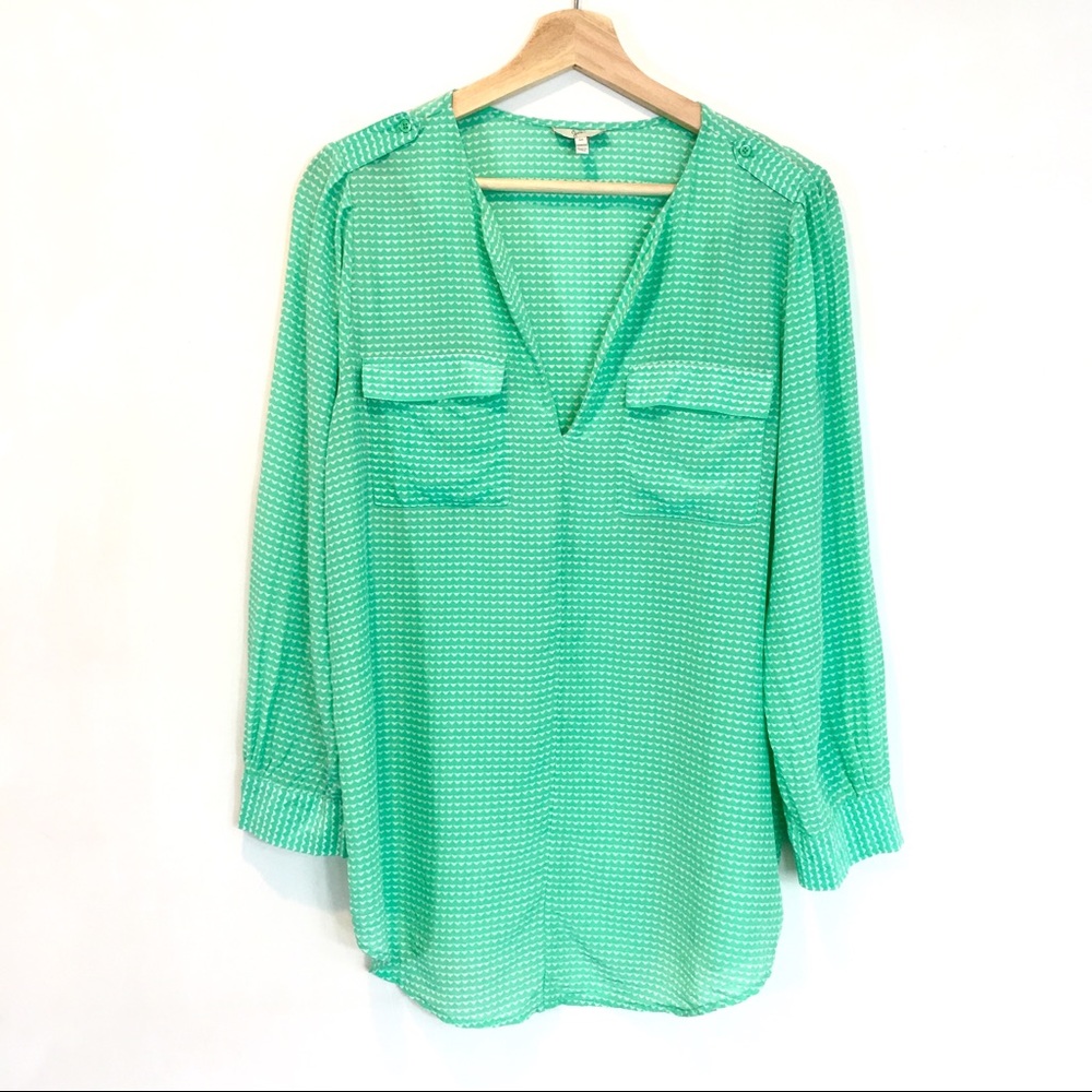 Joie minty green silk popover blouse M